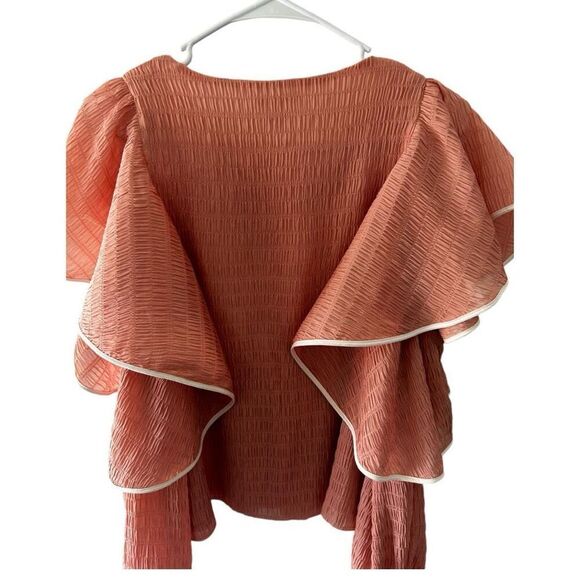 Club Monaco Blush Pink Cold Shoulder Long Sleeve Blouse Size S Ruffle Textured - Picture 6 of 10